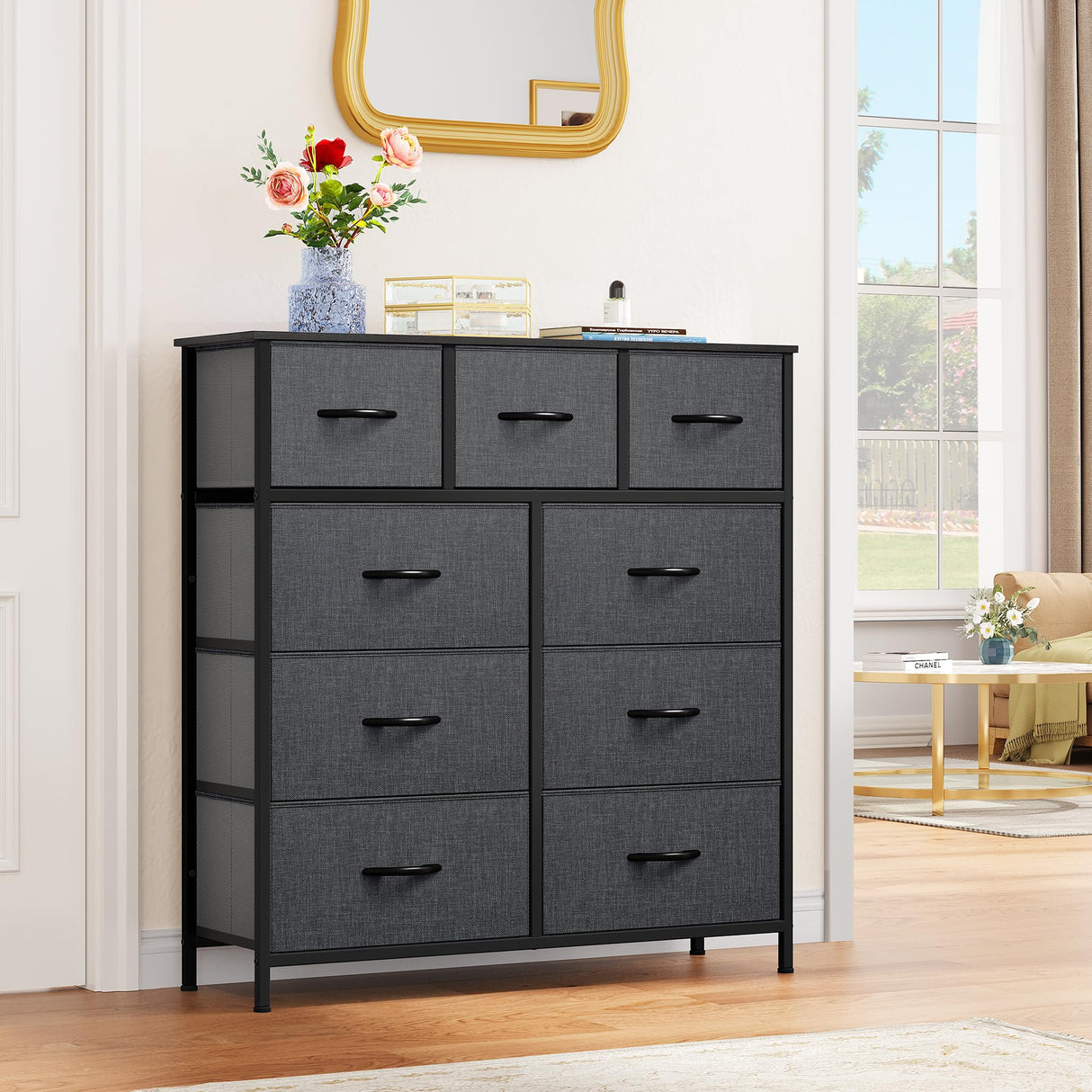 9 Drawers Fabric Dresser - Storage Tower Organizer Unit for Living Room, Closets