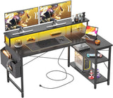 Gaming Desk with Power Outlets and LED Lights, 47 Inch L Shaped Computer Desk