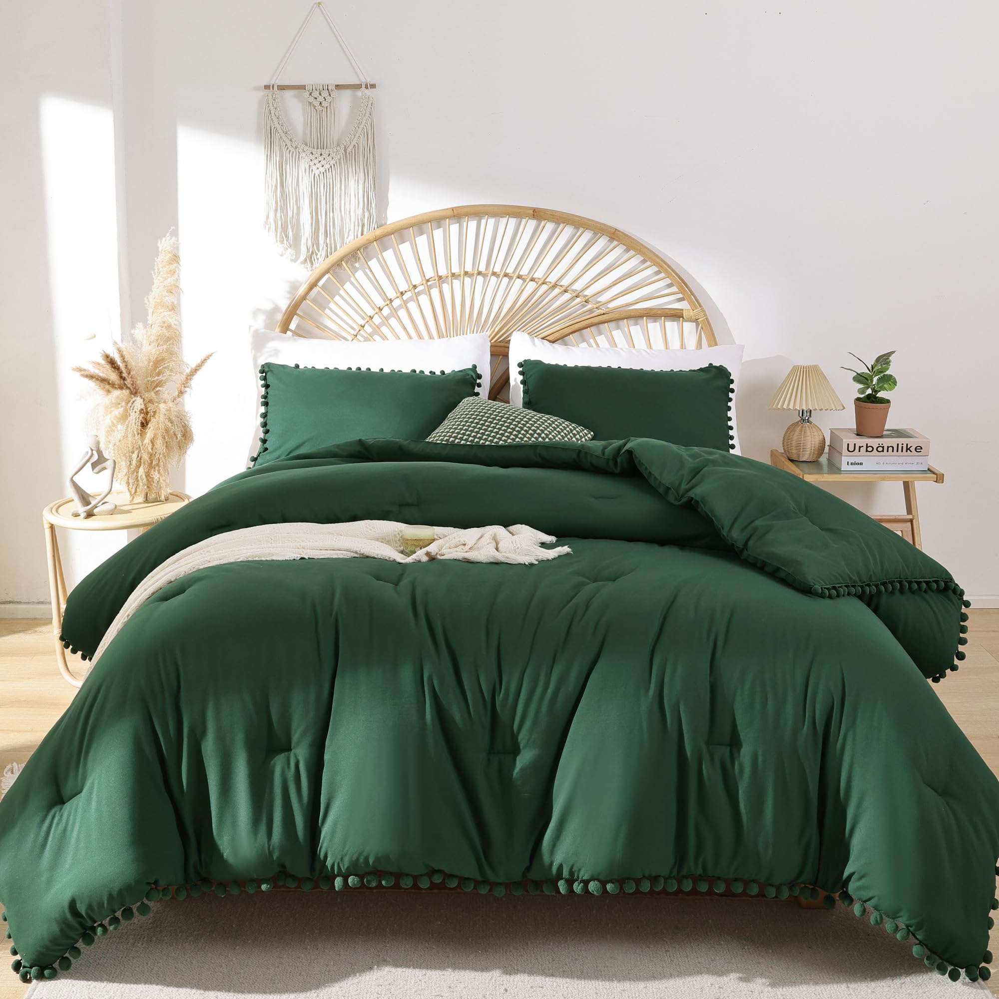 Queen Comforter Set - Comforter Queen Size Sets with Ball Pom Fringe