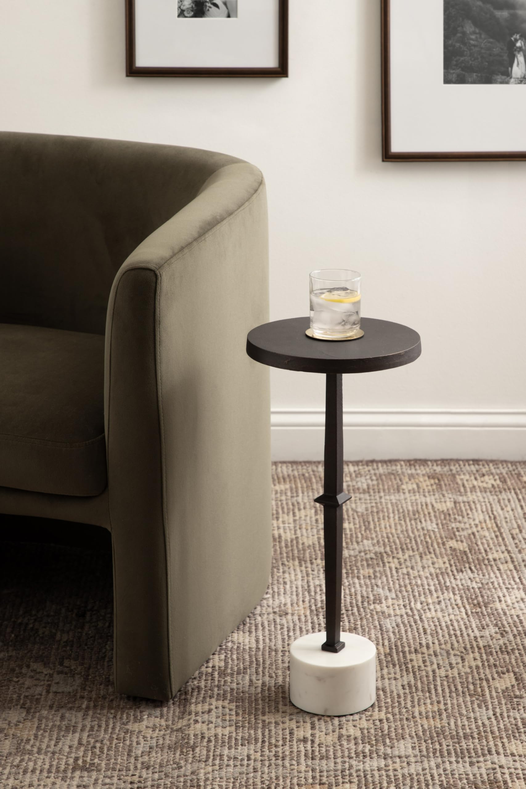 Lazaro Modern Cast Aluminum Drink Table, 10 x 10 x 22, Bronze and White Marble