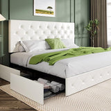 Upholstered Full Size Platform Bed Frame with 4 Storage