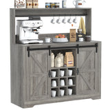 Coffee Bar Cabinet, Sliding Barn Door & Adjustable Shelves, 47" Farmhouse Coffee Bar