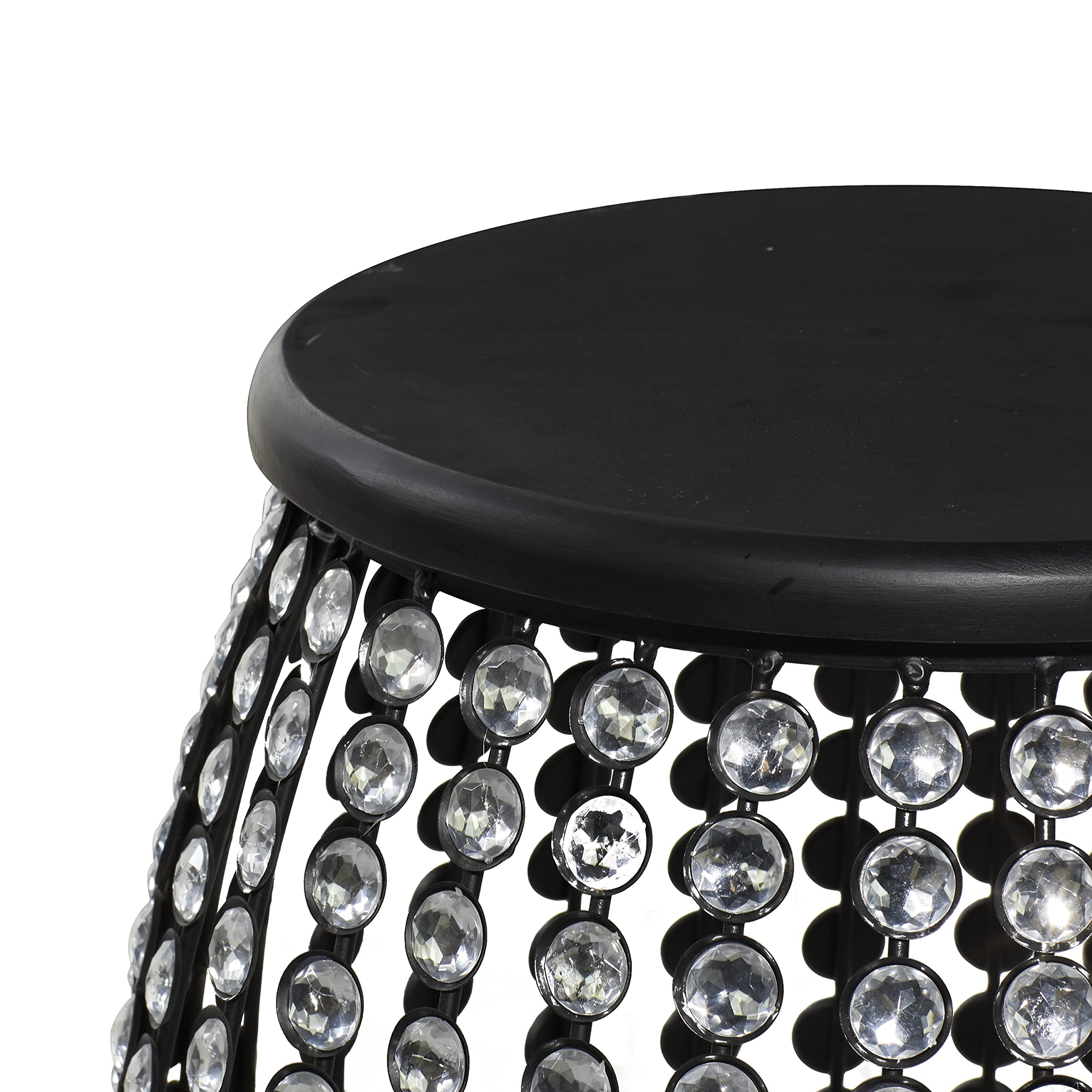 Metal Side End Accent Table End Table with Crystal Embellishments