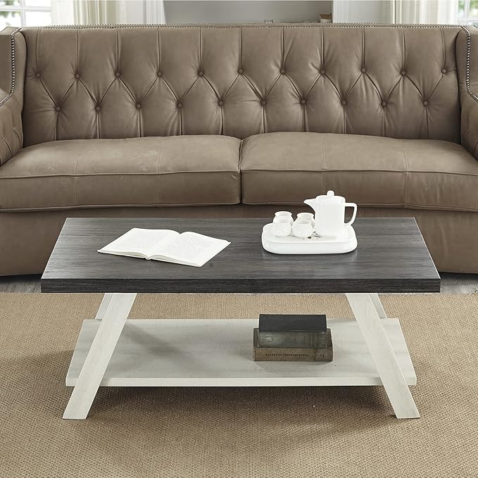 Athens Contemporary Wood Shelf Coffee Table, White