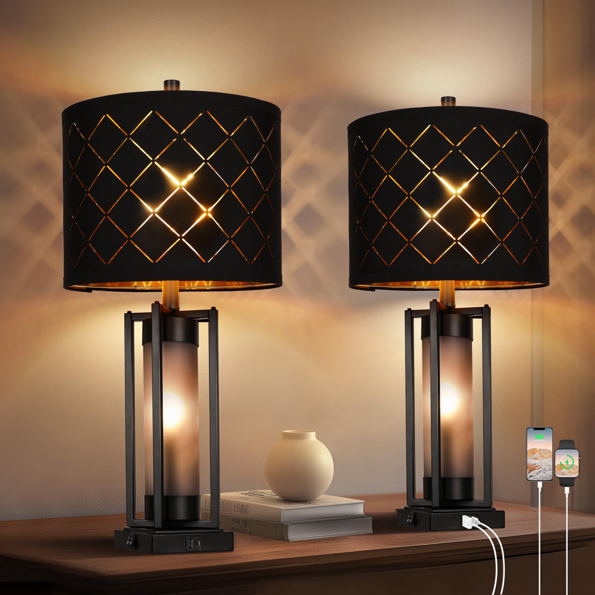 Modern Table Lamp Set of 2 with USB Charging Ports