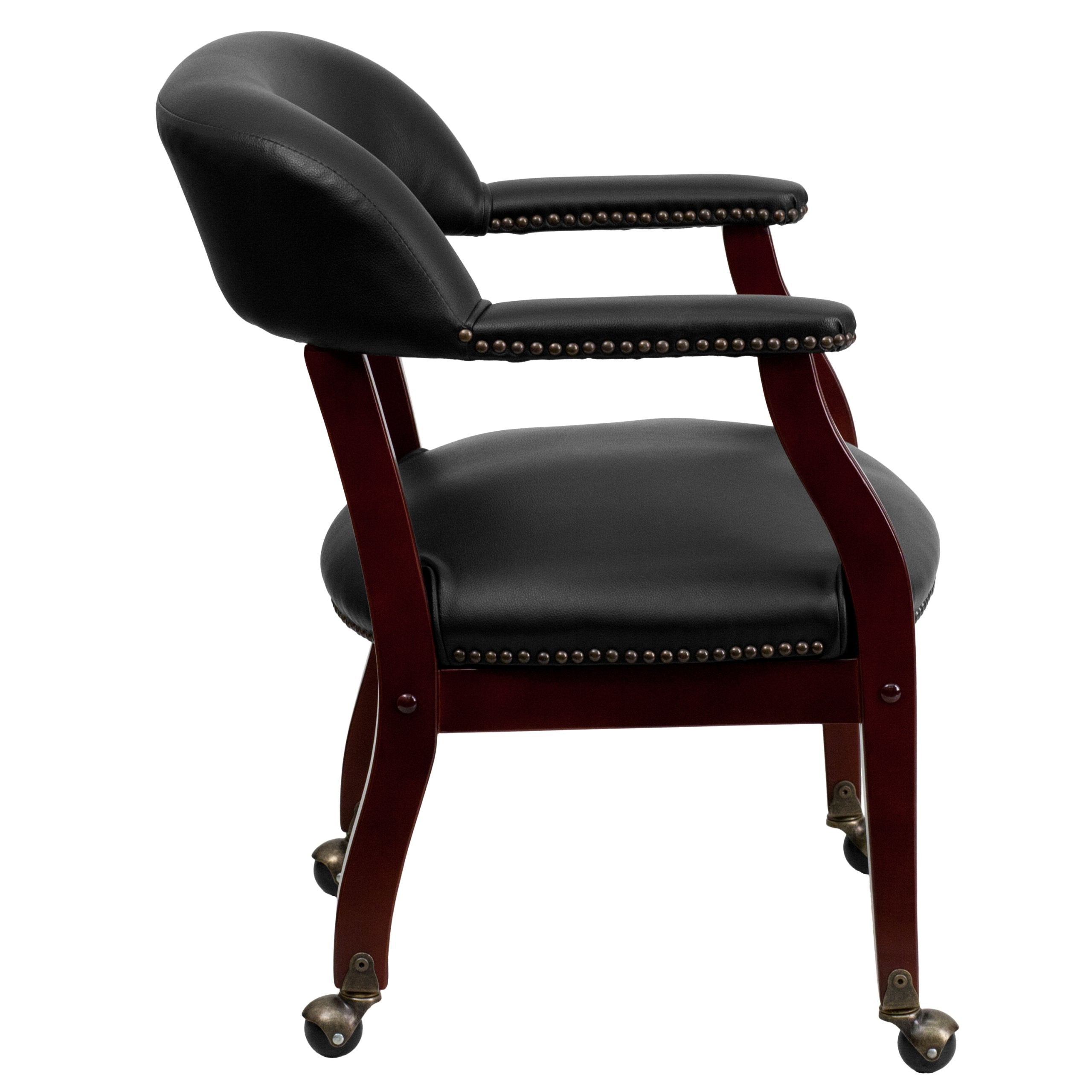 Sarah Black Vinyl Luxurious Conference Chair with Accent Nail Trim and Casters