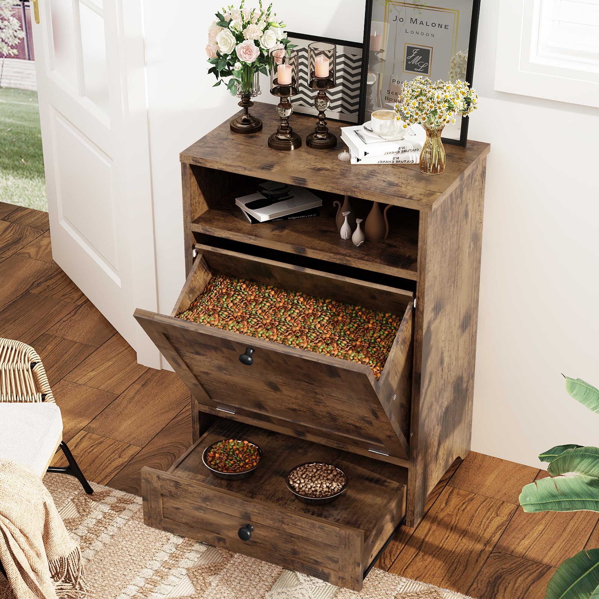 Dog Feeding Station with Storage Cabinet & Elevated Bowls
