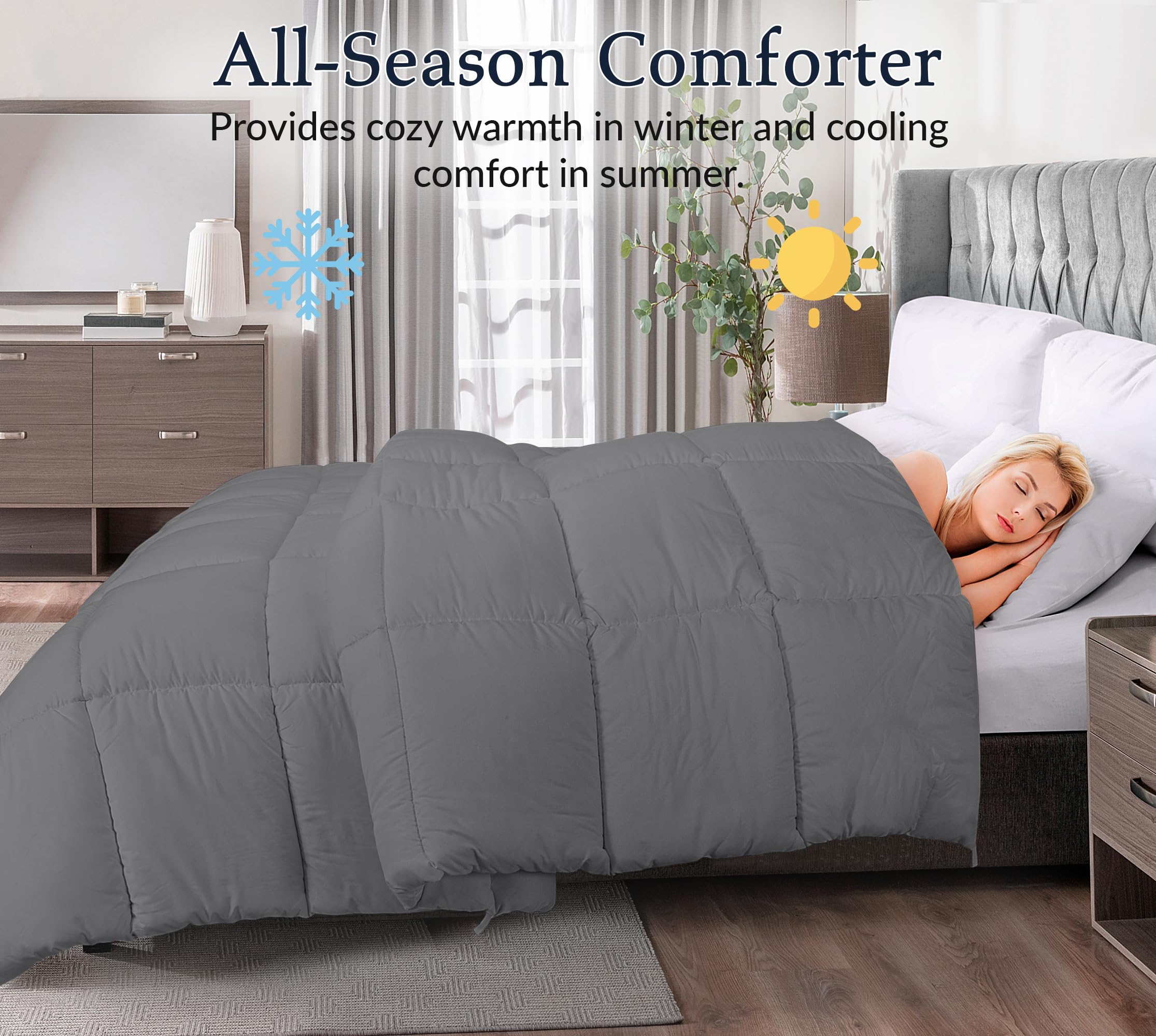Comforter - Duvet Insert - All Season Soft Quilted Comforters with 8 Corner Tabs