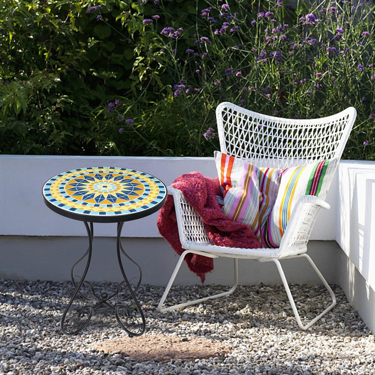 Outdoor Side Table Mosaic Patio Table Accent Tables Mosaic Tile Top Metal Frame Small
