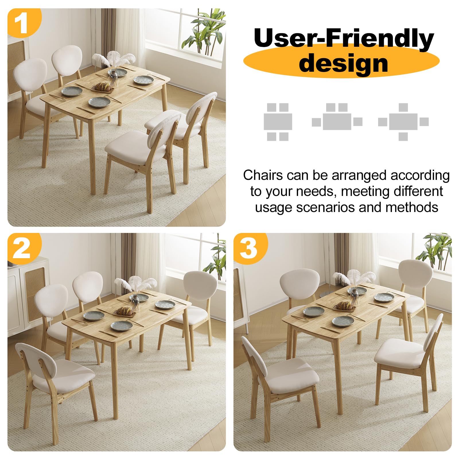 5-Piece Wood Dining Table Set with Upholstered Chairs
