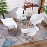 Clear Glass Dining Table,Modern Round Coffee Table with Wood Legs for Kitchen Dining Room and Living Room,