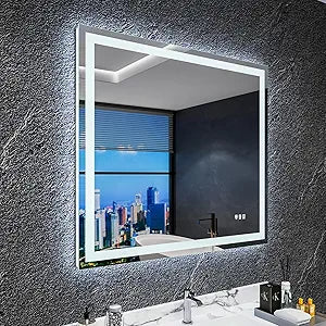 Led Bathroom Mirror 40"x36" with Anti-Fog, Front Lighted Bathroom