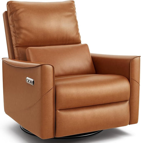 Recliner Chair, Glider Nursery Recliner Chair with Lumbar Support, Leather Swivel Rocker