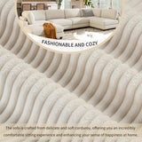 Jintop 163" Modular Sectional Sofa,L-Shape Convertible Corner Couch with Ottoman,6-Seater Sleeper Sofa-Bed w/Wooden Legs,Living Room Furniture for Apartment,Office,Beige