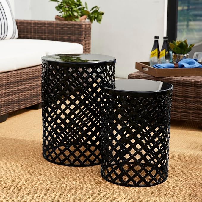 Outdoor Side Table Set of 2, Decorative Garden Stool for Indoor Outdoor Heavy Duty Metal