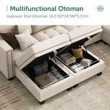 HONBAY Velvet Convertible Sectional Couch, U Shaped Sectional Sofa with Chaise Modular Sectional with Storage Ottoman Corner Couch for Living Room, Beige