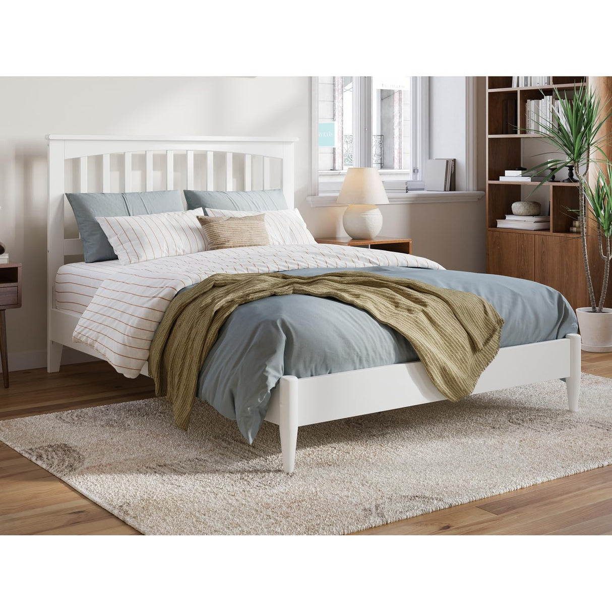 Simplicity Full Solid Wood Low Profile Platform Bed in White