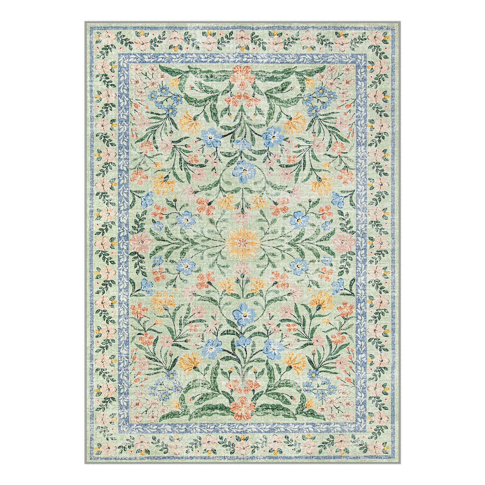 Washable 5x7 Area Rugs,Boho Pink Floral Rug Non Slip, Soft Vintage Bedroom Rugs