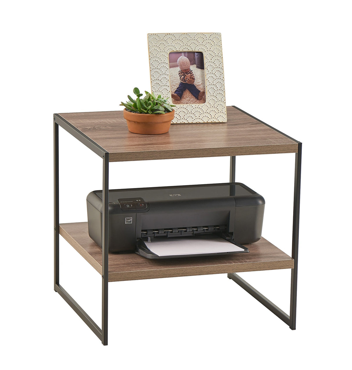 1314 2-Tier Square Wood Side Table with Storage Shelf, Gray