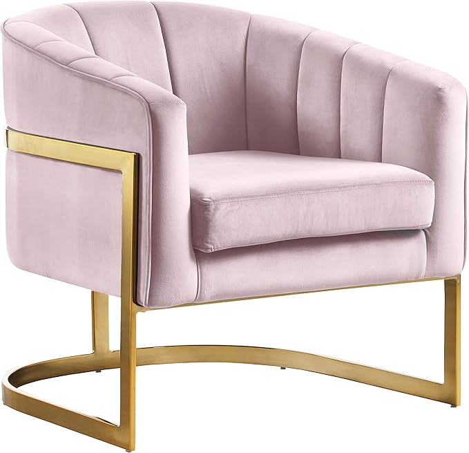 Carter Collection Modern | Contemporary Upholstered Velvet Barrel Accent Chair with Gold Stainless Base, Aqua, 29" W x 27.5" D x 31" H