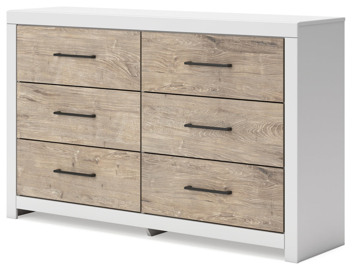 Design by Ashley Charbitt Contemporary 6 Drawer Dresser with Safety Stop for Bedroom, White & Light Brown