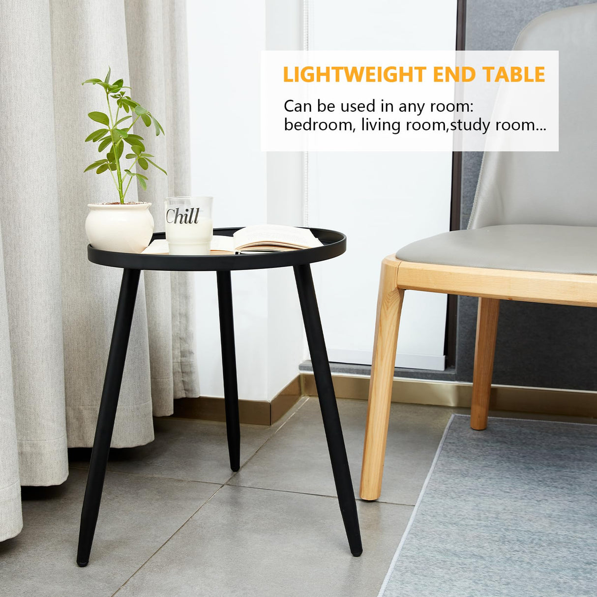 Decent End/Side Tables - Small Round Accent Table, Metal Black Narrow Night Stands