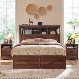 King Size Wood Bed Frame Farmhouse with 52" Tall Storage Bookcase Headboard,