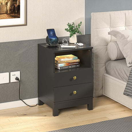 with Charging Station, Bedside Table with USB & Type-C Port, Modern End Table