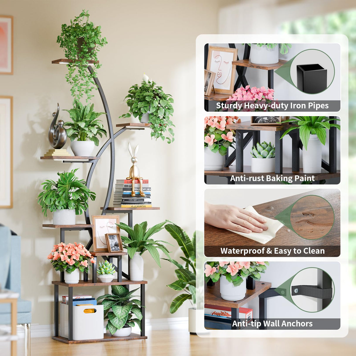 8-Tier Metal Plant Stand with Grow Lights – Tall Indoor Shelf