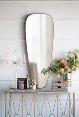 Tall Round Oval Mirror Modern Farmhouse Wall Decor Teardrop Shaped Mirror Gold Metal Trim Mounting Hardware