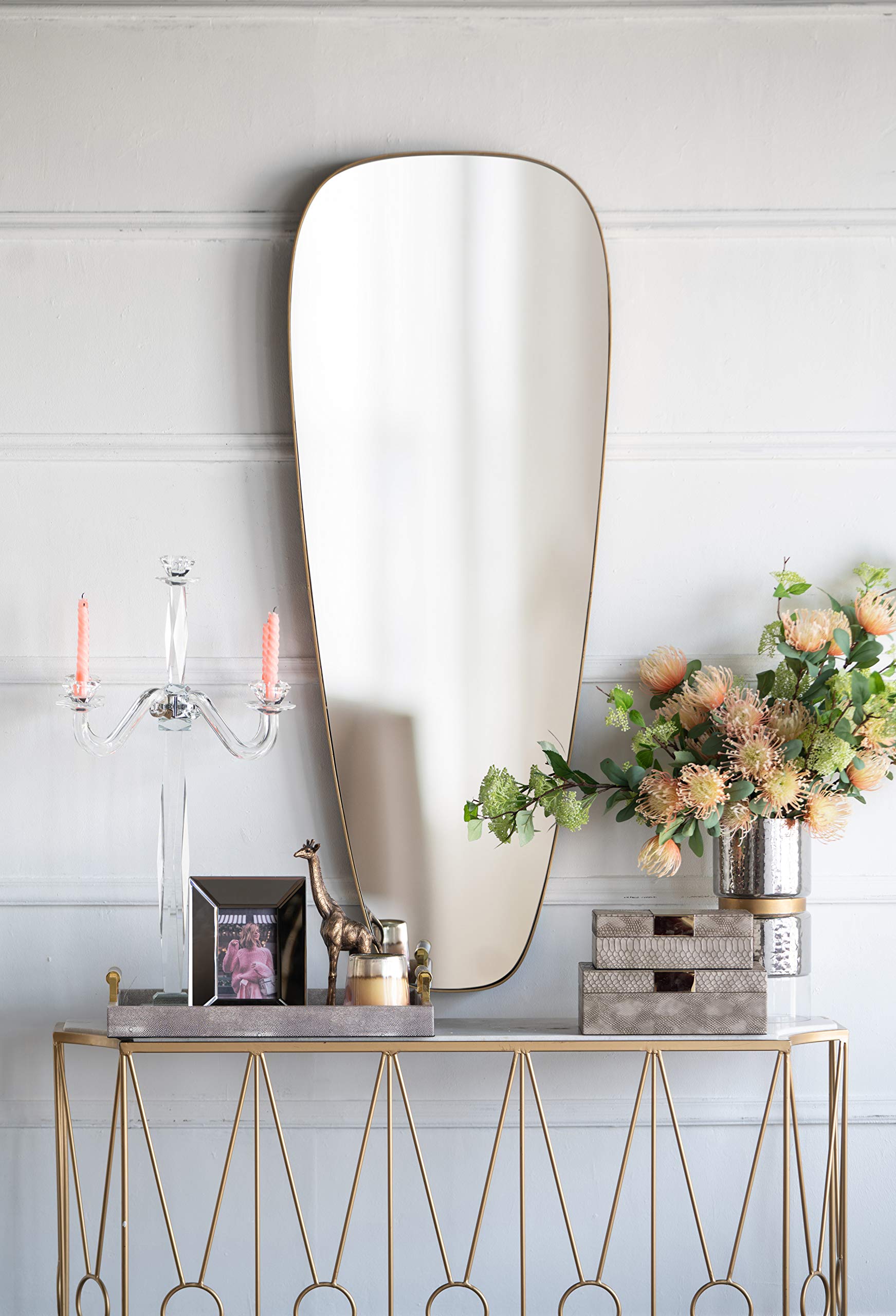 Wall Decor Teardrop Shaped Mirror Gold Metal Trim Mounting Hardware