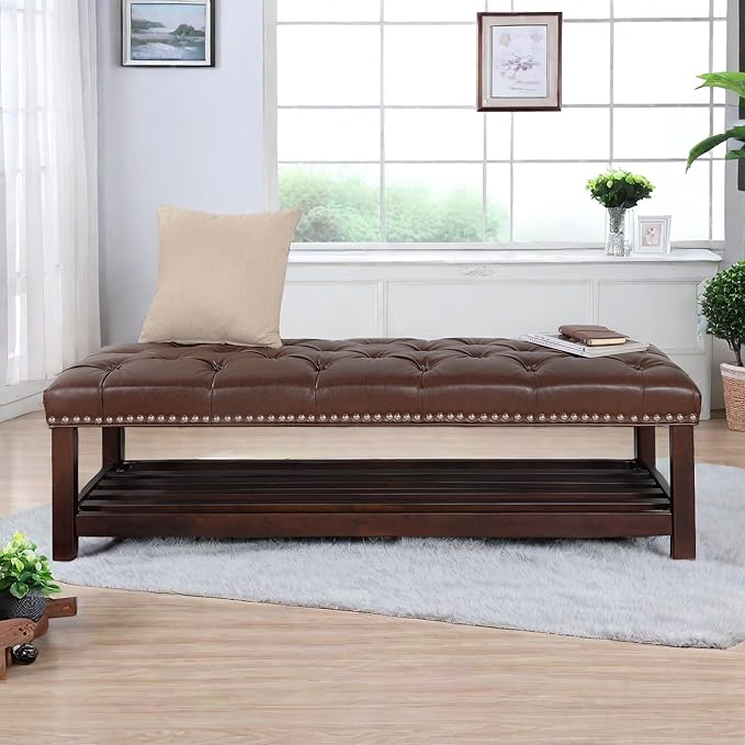 Shoe Bench,Modern Shoe Rack with 2 Separate Cushioned Seats,Wood Storage Bench