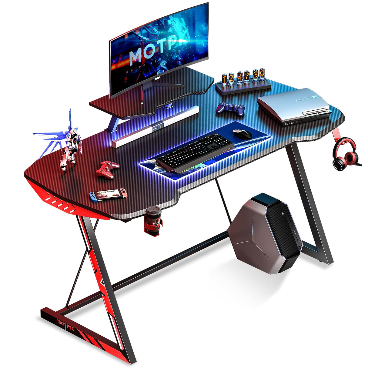 47 inch Boys Gaming Desk Z-Shaped Sturdy Kids Computer Desk, Gaming Table