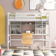 Storage Shelves, Wood Twin Loft Bed Frame with Guardrails and Angled Ladder for Kids