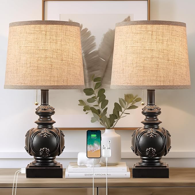 20.5" Table Lamps for Bedroom Set of 2, Small Farmhouse Rustic