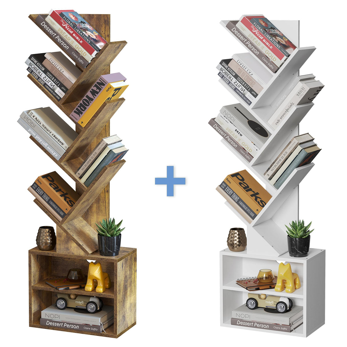 SUNMORY Tree Bookshelf, Brown and White