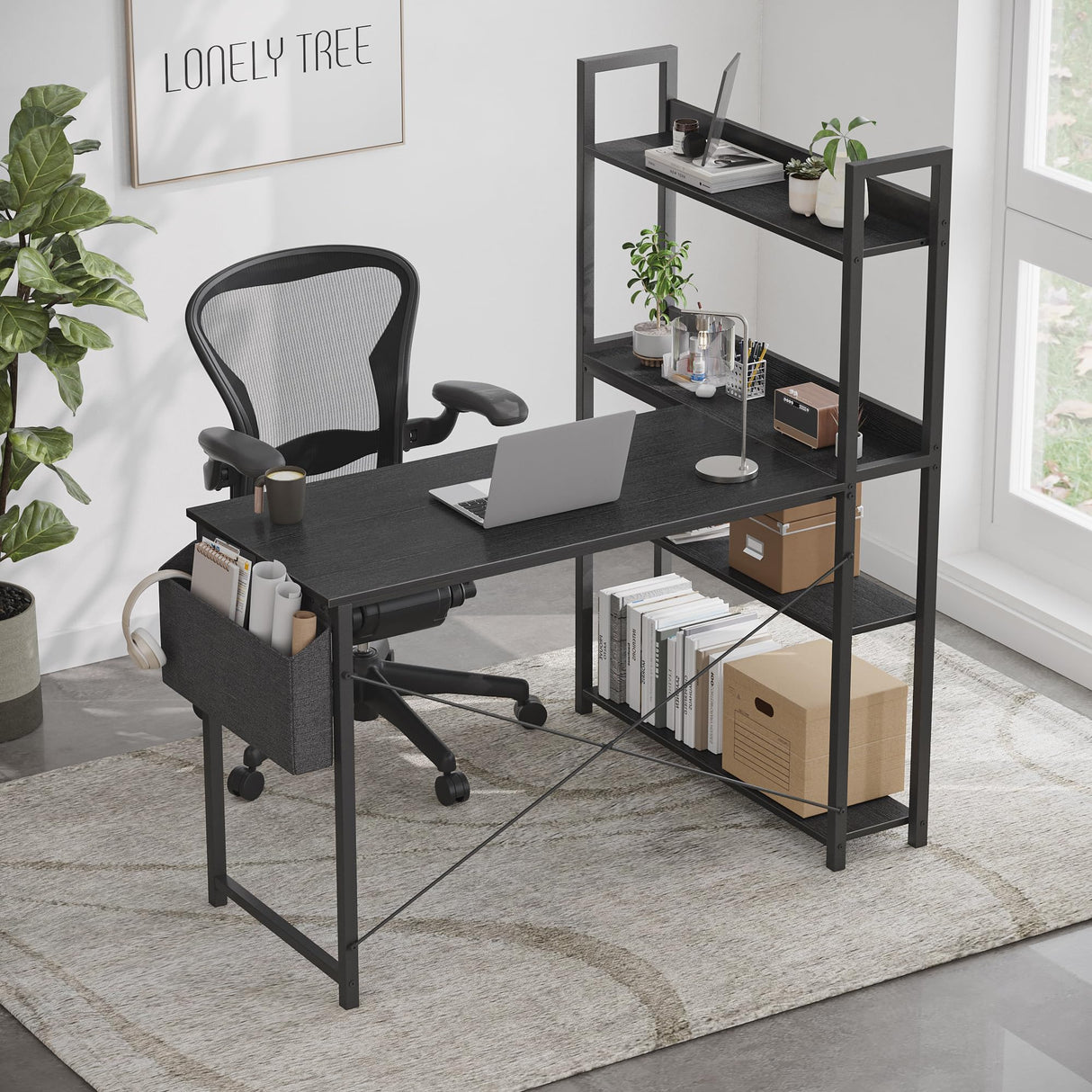 Computer Desk with Storage Shelves, 47 Inch Reversible Small L-Shaped Computer Desk