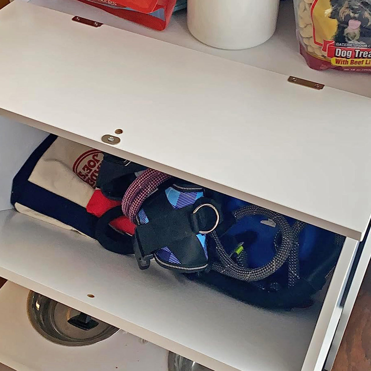 Raised Dog Bowl Stand with Food Storage Cabinet - White Pet Feeding Station