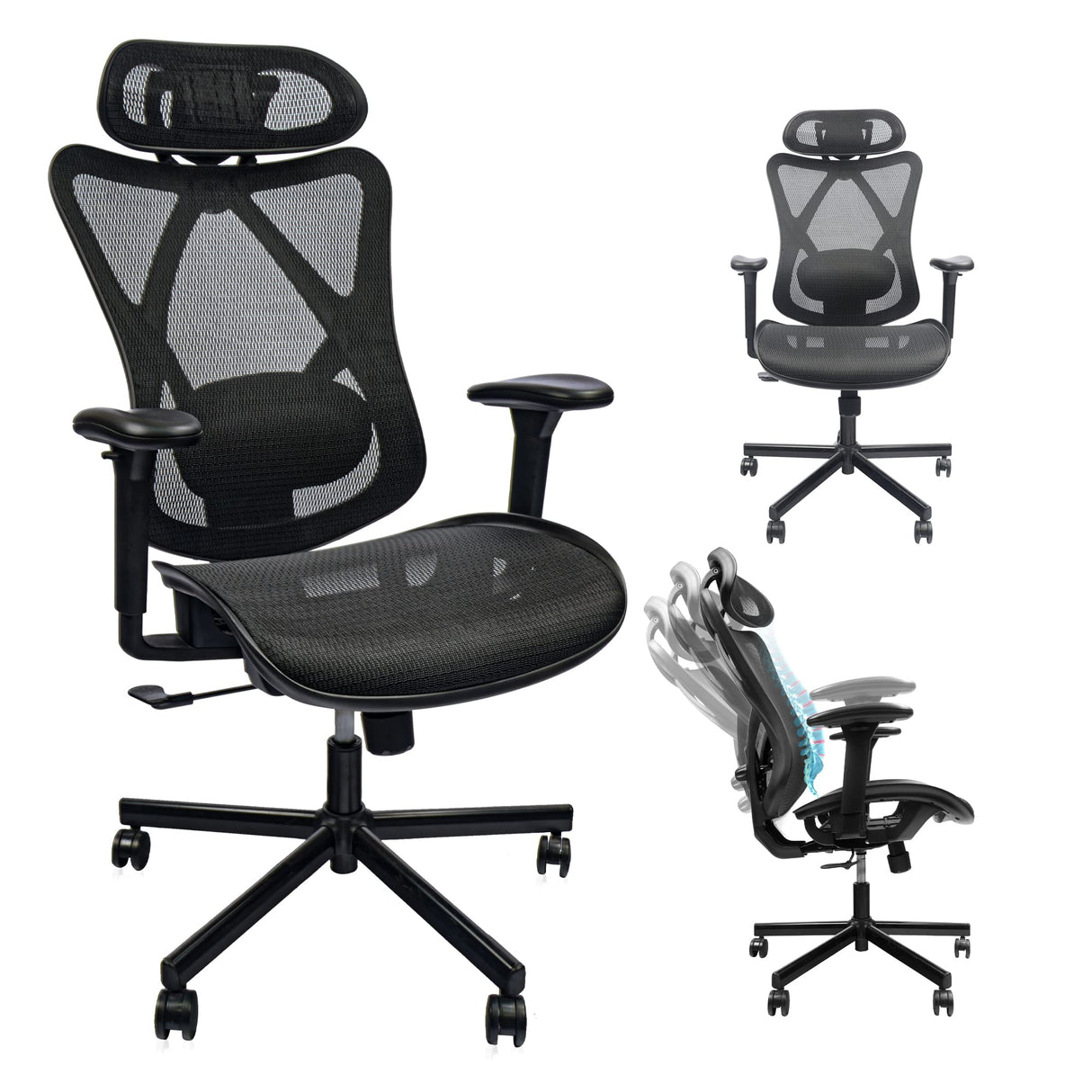 Mesh Office Chair,Ergonomic Office Chairs with Wheels,Adjustable Lumbar Support,Armrest,Headrest-Tilt High Back Desk Chair with Mute Wheel for Office, Home, Gaming