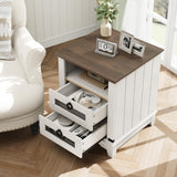 Farmhouse Nightstand 18" inch Side Table with Charging Station Bedside Table