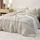 King Comforter Set with Sheet - 4 Pieces Soft Beige Bedding Sets, Grid Pinch Pleat