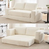 Corduroy Cloud Loveseat Sofa, 2 in 1 Convertible Sleeper Sofa with Fixed-Shape Frame