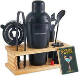 Mixology Bartender Kit - 8-Piece Gold Cocktail Shaker Set with Pine Wood Stand