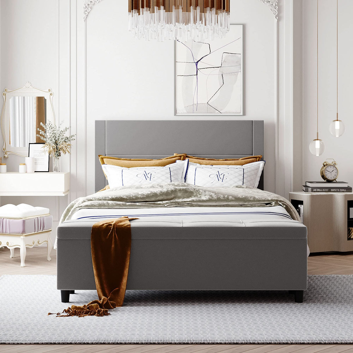 Queen Storage Bed Frame with Headboard, Queen Storage Platform Bed with Storage