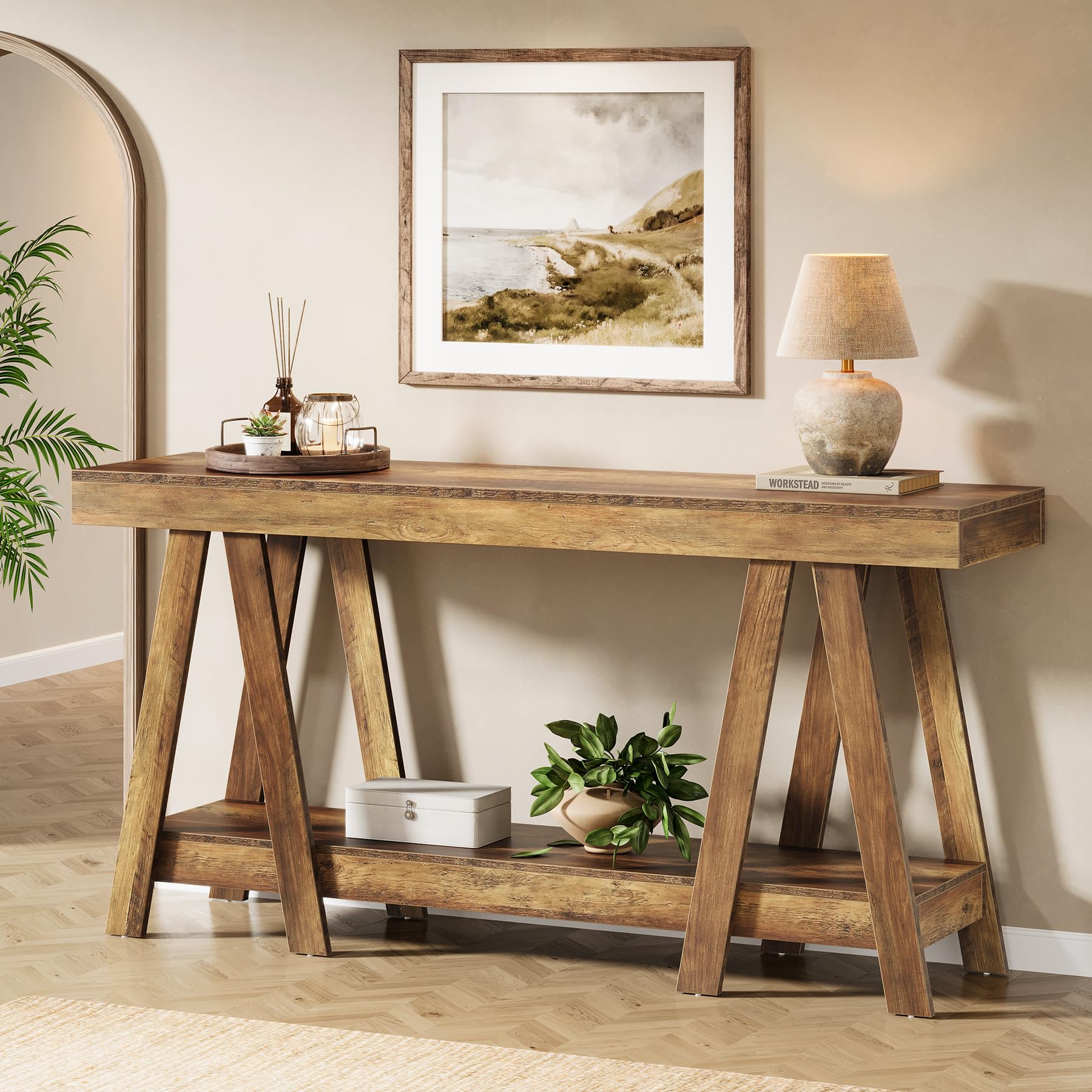 70.87" Farmhouse Console Table - 2-Tier Entryway Accent Table