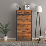 7 Drawer Tall Dresser, Industrial Wood Storage Clothes Organizer