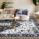 Amearea Vintage Design Area Rugs for Living Room, 4x6 Machine Washable Floral Collection Traditional Bedroom Rug, Low Pile Cute Kids Room Print Carpet, No Slip Office Kitchen Home Decor, Black