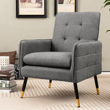 Modern Mid-Century Accent Chair - Upholstered Armchair with Tufted Back, Metal Legs