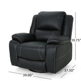 Deal Furniture Teresa Classic Tufted Leather Swivel Recliner, Black 37.5D x 39W x 39.75H