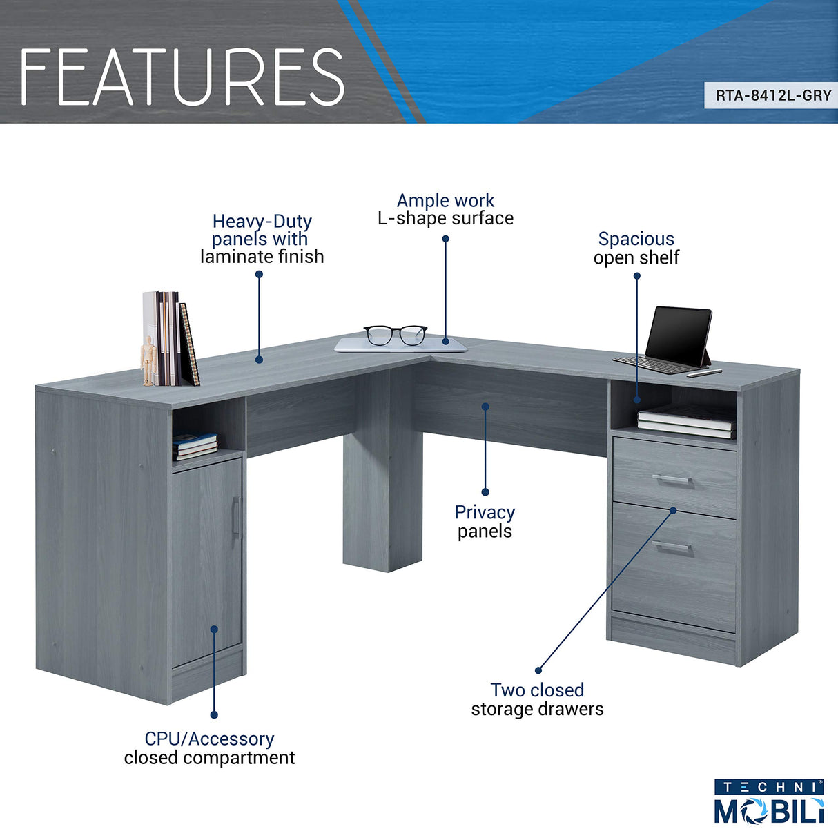 Miscellaneous Office Computer Desk with Drawers, Laurel Oak